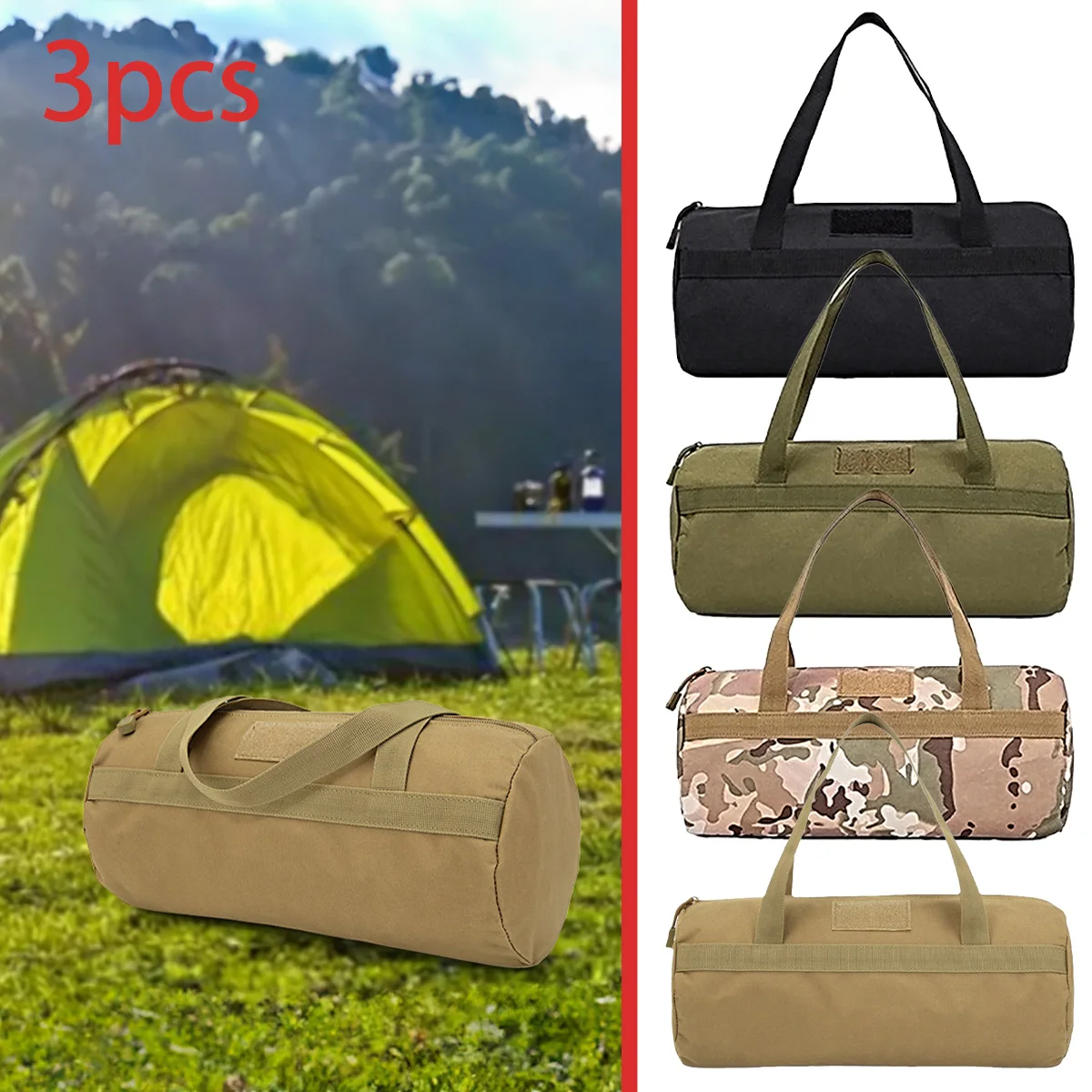 

3 шт. Тактическая камуфляжная косметичка для ногтей, косметичка для рыбалки на открытом воздухе, охотничьего снаряжения, цилиндрическая сумка для универсальной сумки, косметичка для инструментов в стиле кемпинга, палатка для хранения веревки, круглая сумк