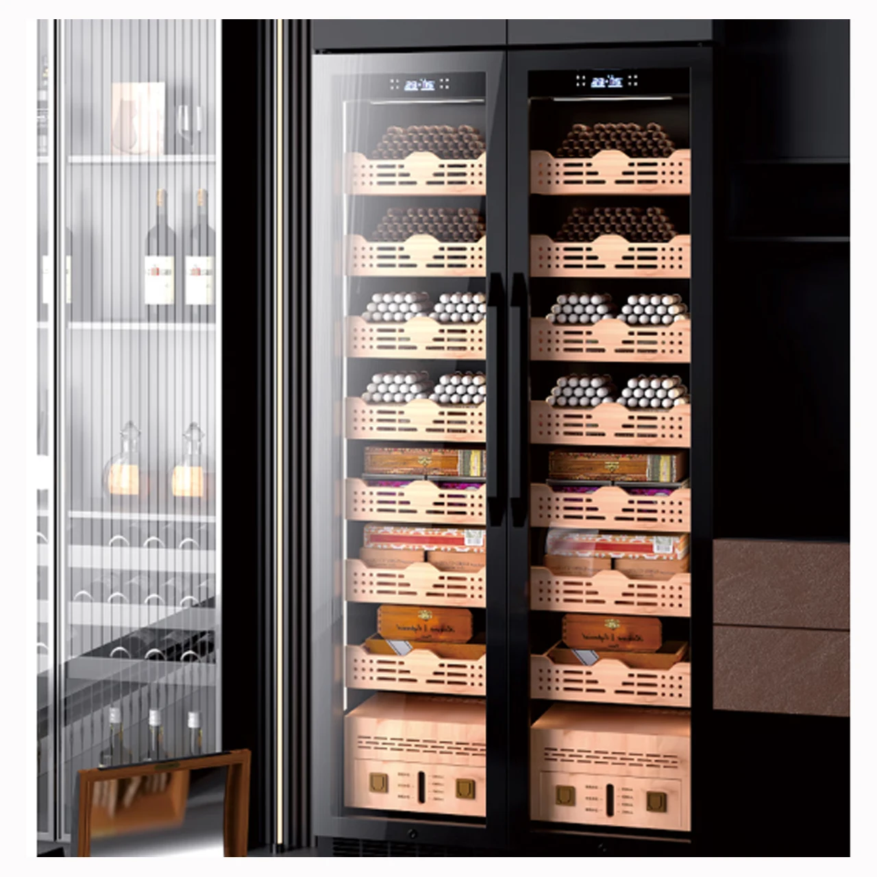 

Ammonia Removal Cigar Cabinet Spanish Cedar Wood Double Glass Door Wine Cigar Cellar