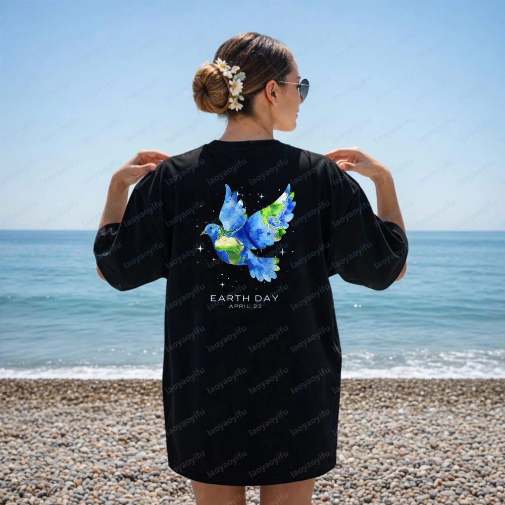 Earth Day 2026 Dove Art T-Shirt Vintage Graphic T Shirts Oversized T Shirt Women Clothing Vintage Clothes High Quality Cotton