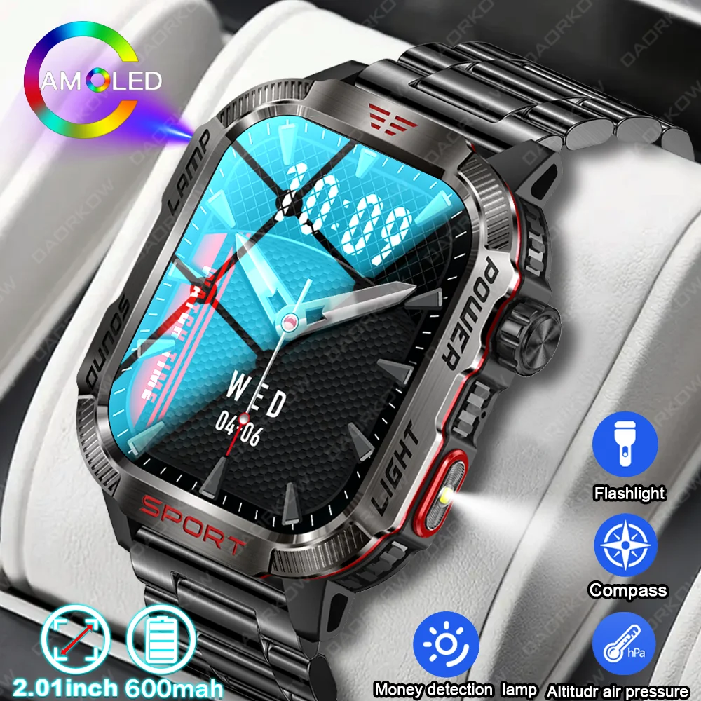 2024New Outdoor Smart Watch Men With Flashlight Sport Fitness Bracelet Blood Pressure IP67 Waterproof Smartwatch for Android IOS