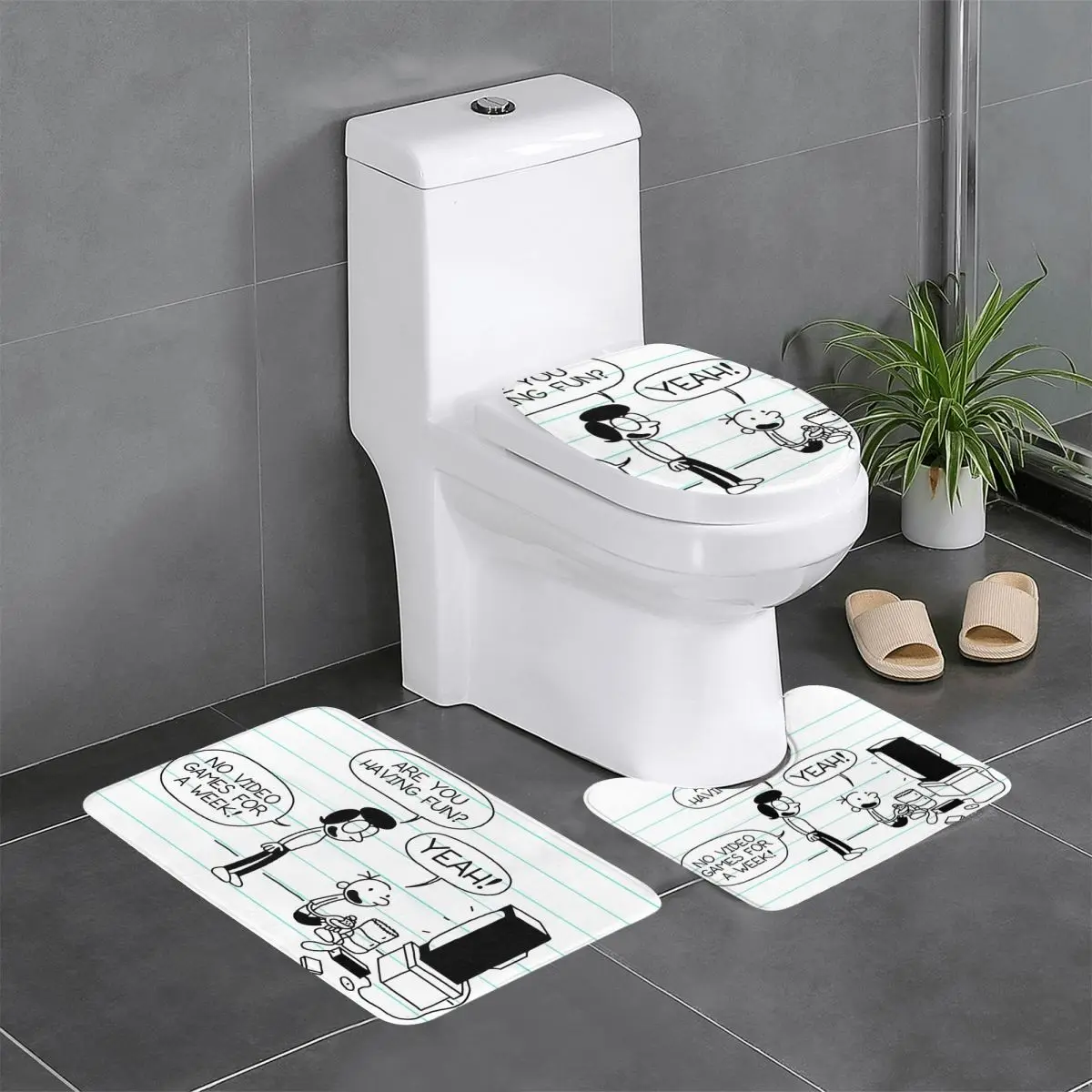 

Дневник Wimpy Kid без видеоигр для недели, 3-х предметный коврик для ванной комнаты, набор крышек для унитаза, домашний нескользящий ковер, напольный коврик