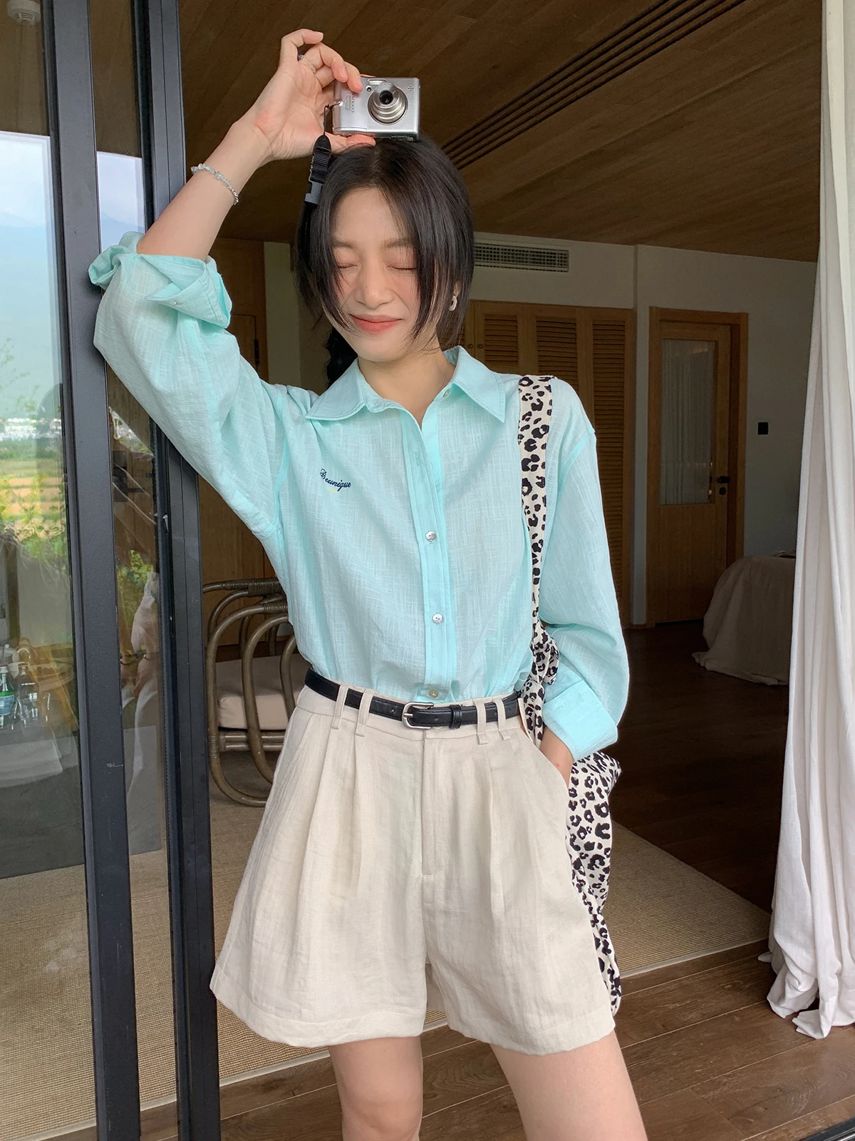 

SISILYON Bamboo Rayon Cotton Korean Sle Women's Casual irt Embroidered Sun Protection Loose Fit Long Sve Ne
