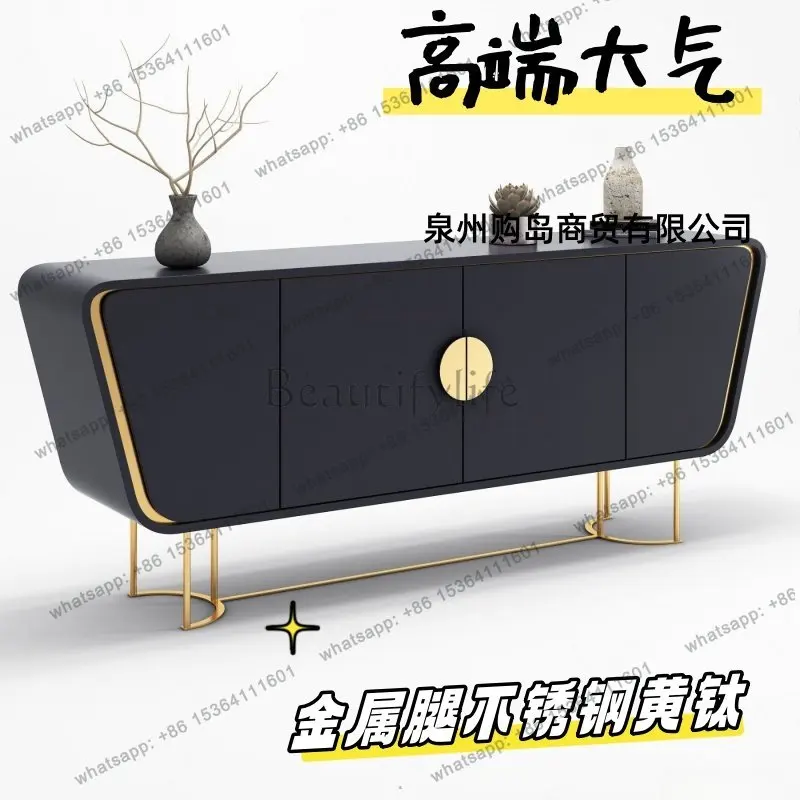 Light luxury paint dining side solid wood entrance cabinet modern simple storage tea and wine cabinet