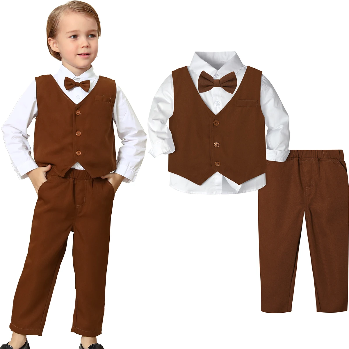 Baby Boy Thanksgiving Outfit Toddler Suit Infant Wedding Formal Ring Bearer Tuxedo Birthday Party Gift Kids Clothes Set