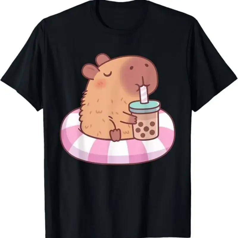 Cute Capybara On Pool Float Drinking Bubble Tea Lover Girls T-Shirt