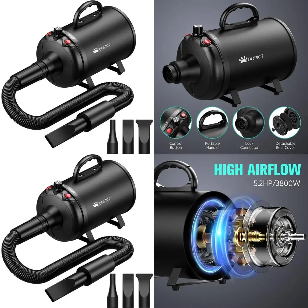 

High-Power 3800W Adjustable Dog Grooming Dryer with 3 Nozzles and Speed/Temp Control