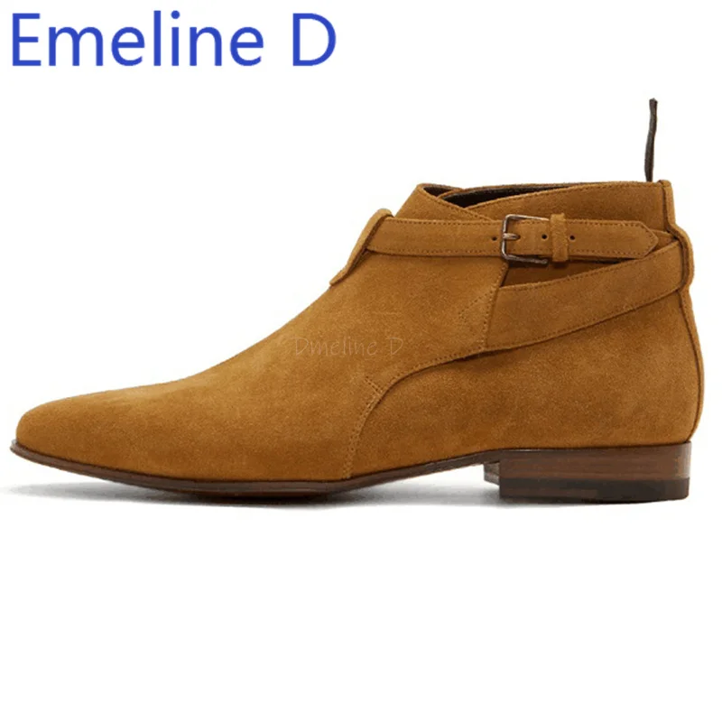 

Buckle Chelsea Boots Fashionable Low Cut Pointed Minimalist Style Low Heel Metal Buckle Design Height Increasing Short Boots