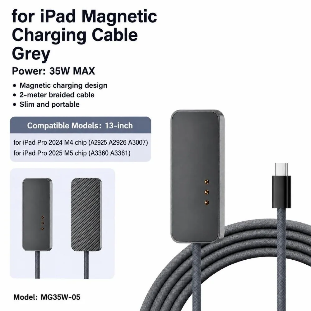 35W Fast Charging Charging Cable N52 Magnetic Nylon Braided Magnetic Contact Charger for iPad Pro 13 inch 2024/2025 M4 M5