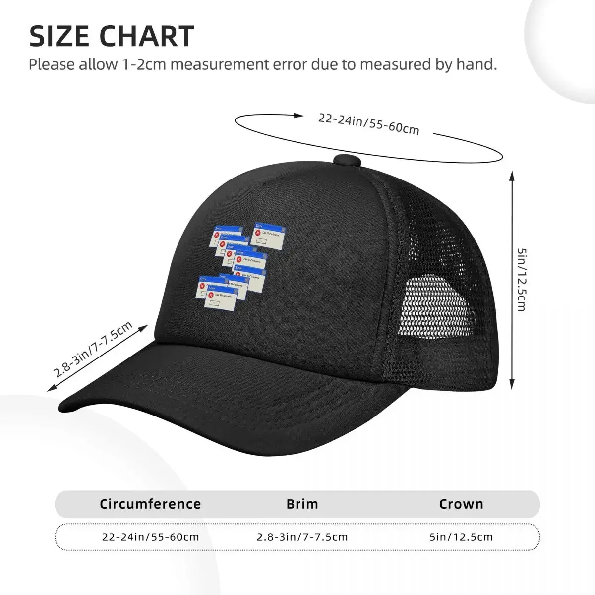 Error Windows Xp Mesh Baseball Caps Snapback Fashion Baseball Hats Breathable Casual Casquette Outdoor For Men's And Women's