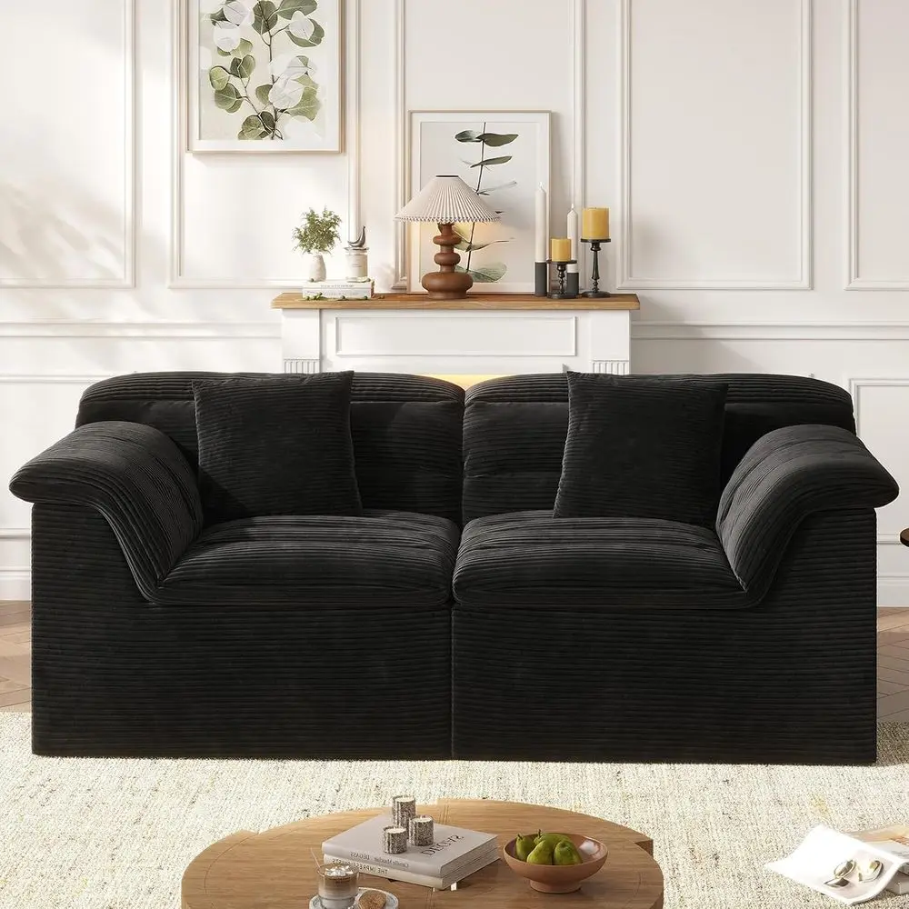 

Oversized 3-Seater Cloud Sofa with Deep Seats, Corduroy Upholstery, Living Room/Bedroom, Ready to Use, Black