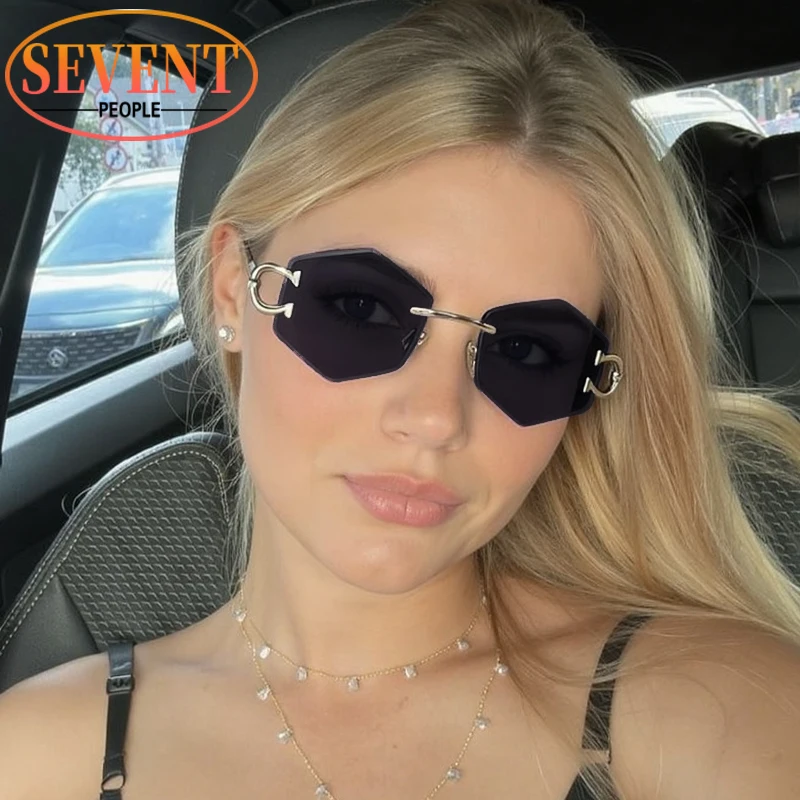 

Vintage Rimless Polygon Sunglasses Women 2025 Luxury Brand Classic Small Frame Hexagon Sun Glasses For Ladies Frameless Shades
