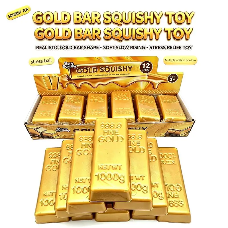 Gold Bar Squeezable Toy Soft Slow Rising Texture Non-Toxic Stress Relief Fidget for Home Office Kids Adults Gift
