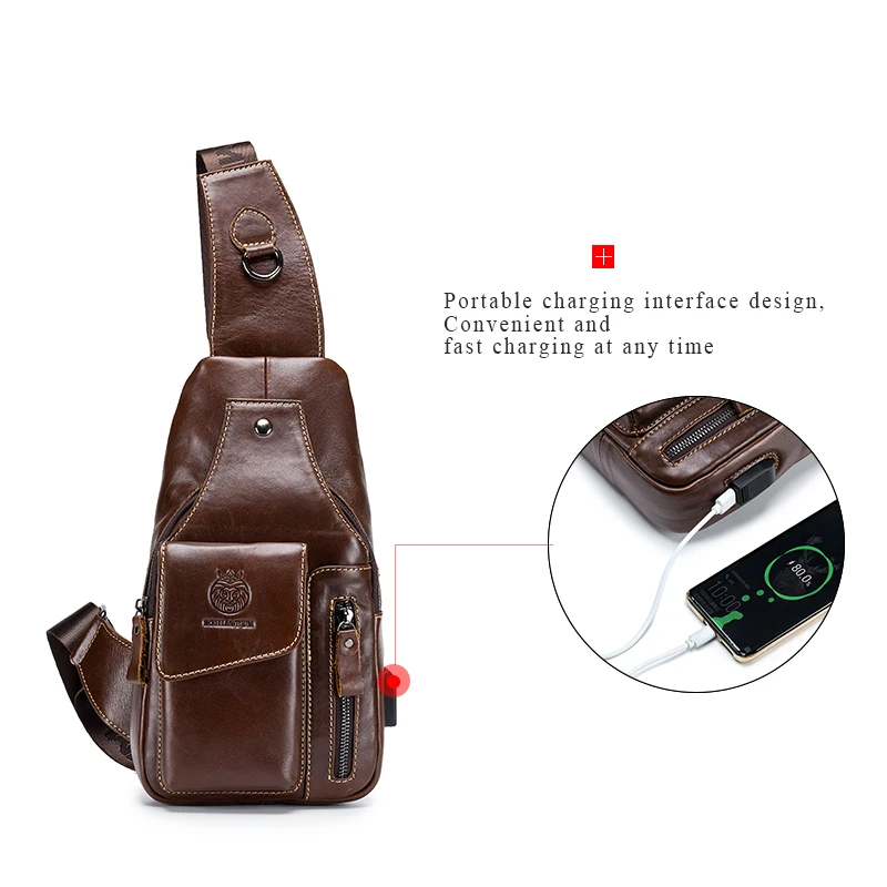 SCHLATUM Genuine Leather Chest Bag Men Fashion Style Casual Straddle Bag Business Large Capacity Multifunctional Shoulder Bag