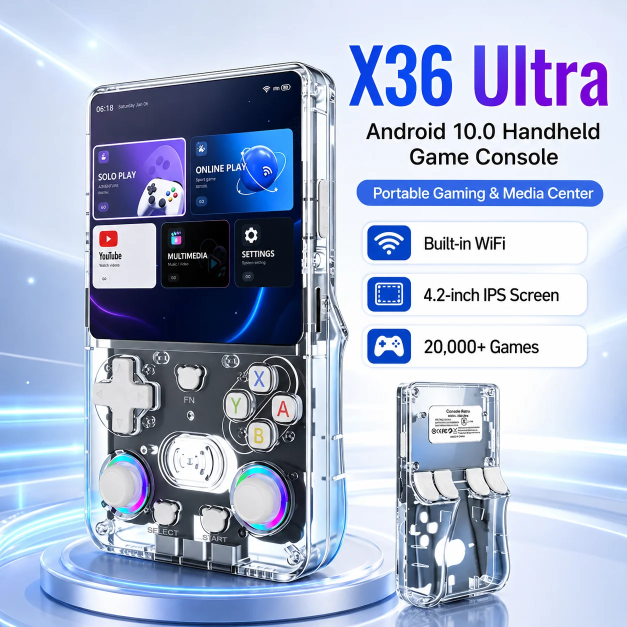 

X36 Ultra Retro Handheld Game Console 4.2 Inch IPS HD Display 3500mAh Battery WiFi Multiplayer RGB Light Joystick Game gifts