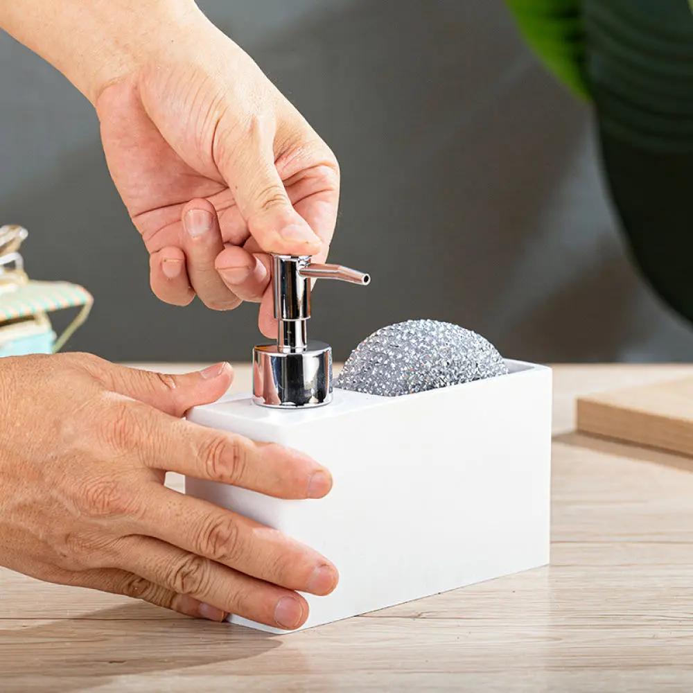 Kitchen Soap Dispenser Sponge Holder Press Pump Organizer For Dishwashing Liquid Countertop Storage Rack Bathroom Accessory