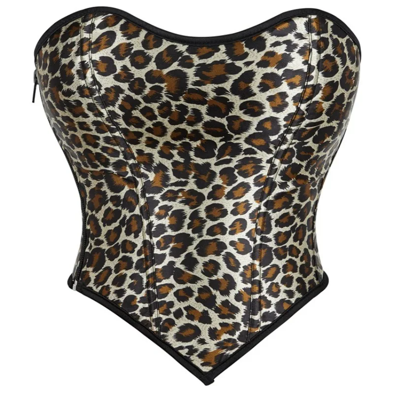 

Hot Girl Fishbone Corset Top wild Sexy Ccorset Vest for Women Zipper Strap Adjustment Gothic Leopard Print Bustier Vintage