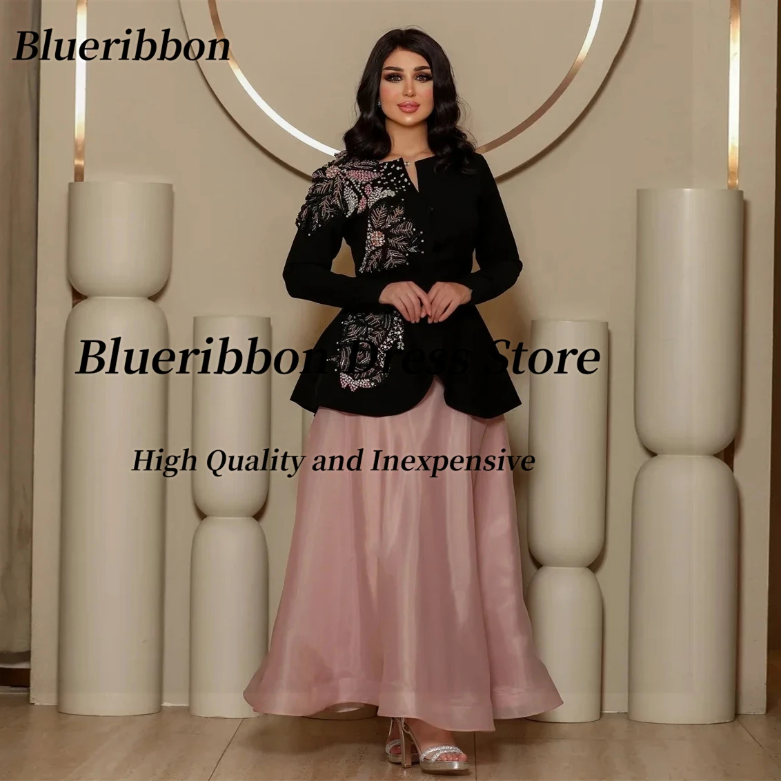 

Blueribbon Two Pieces Dresses for Evening Party 2025 Long Sleeves Prom Dress Beading Robes De Soirée Customized