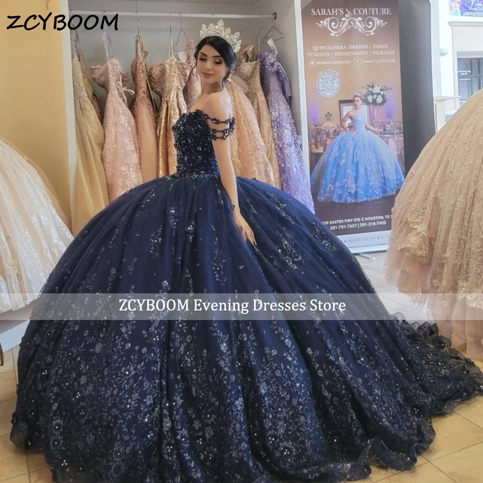 

2024 Luxury Navy Blue Princess Ball Gown Quinceanera Dress Sweetheart Appliques Bead Birthday Party Sweet 15 Vestidos De 15 Años