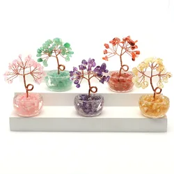 Natural Crystal Lucky Tree Copper Wire Winding Amethyst Gravel Home Office Room Feng Shui Decoration Crafts Money Trees Gifts
