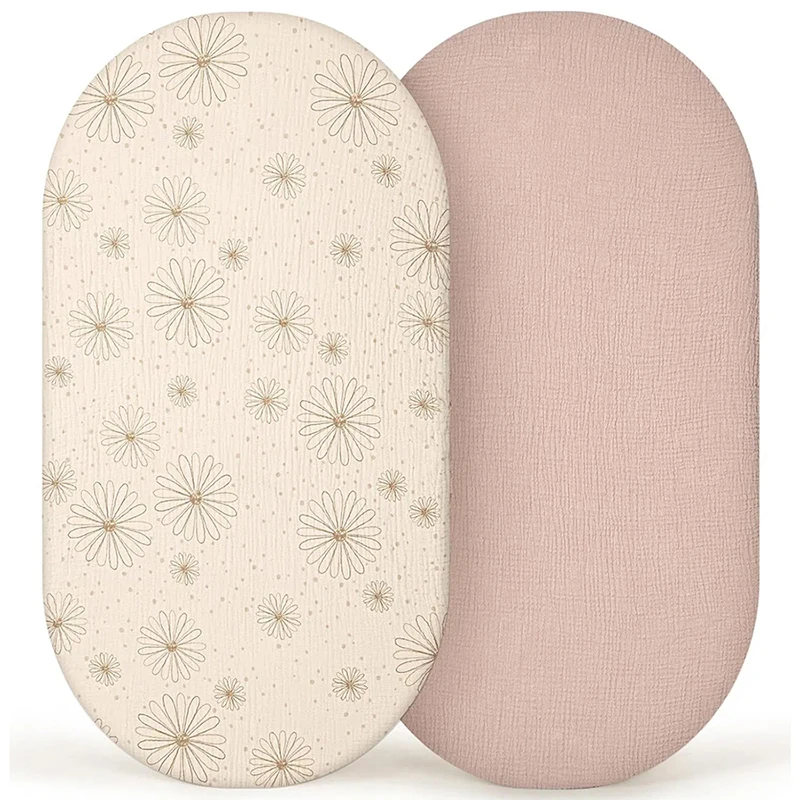 Bassinet Fitted Sheets Soft Breathable Stretchy Muslin Baby Pad Mattress Sheet Set Universal Fit for Oval Rectangle Mattress