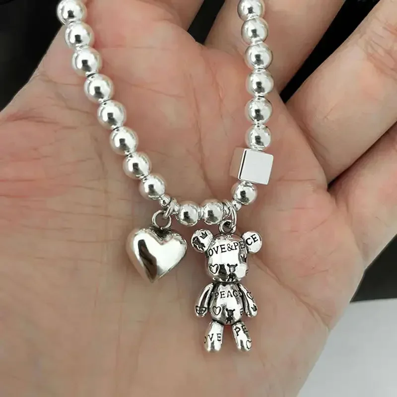 New Arrival Trendy Bear Animal & Love Heart Vintage Thai Silver Ladies Charm Bracelets Jewelry For Women Birthday Gifts Cheap