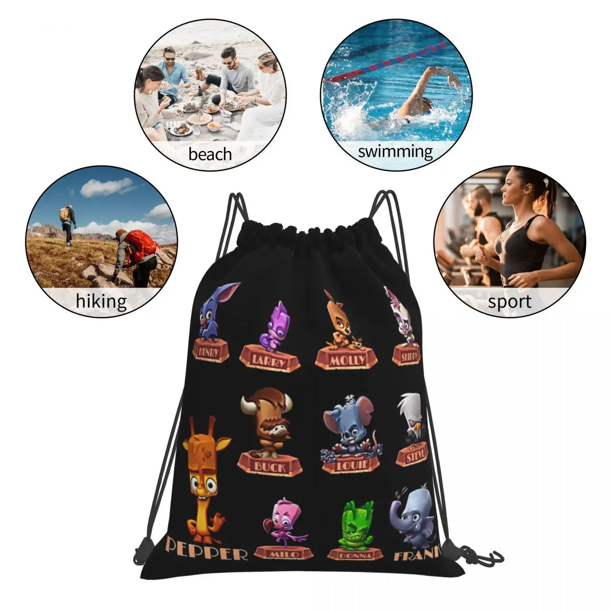 Zooba Backpacks Portable Drawstring Bags Drawstring Bundle Pocket Sports Bag Book Bags For Travel Students