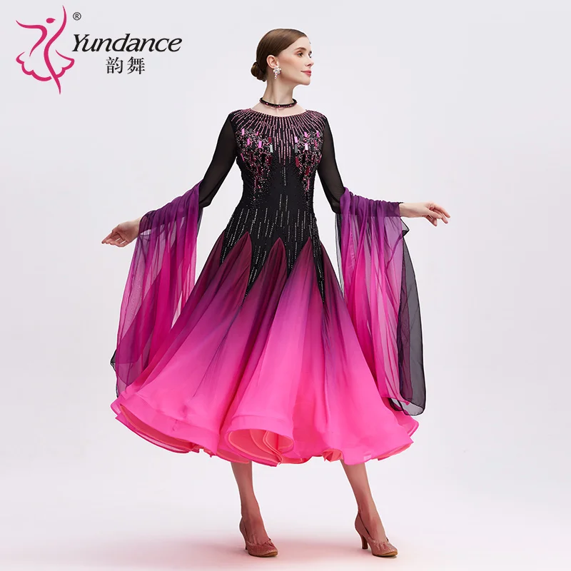 

B-24007 Custom New International Standard Ballroom Dance Suit High Quality Ombre Chiffon Stage Wear for Parties on Sale
