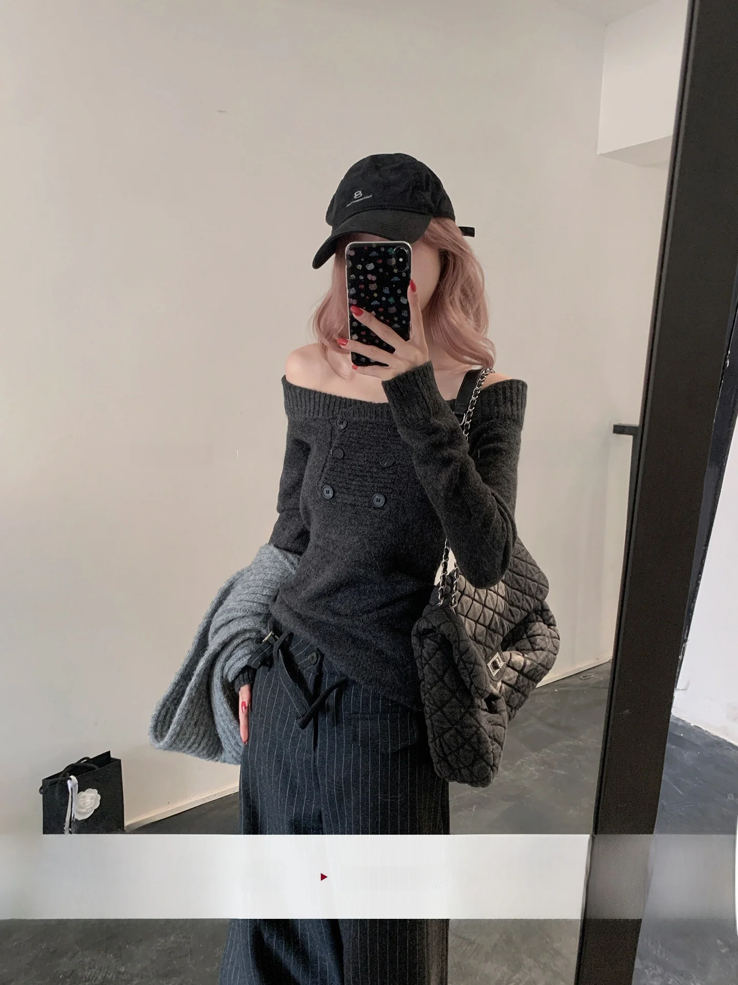 Lili Miss ey Tone Cold Attracting One oulder Long Sve Women's Slimming Small Knitted Sweater Sli Cozy Polyester Blend