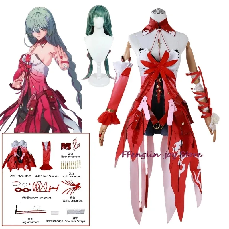 

Wuthering Waves Phrolova Cosplay Costume Wig Game Phrolova Equinox Flower Red Dress Female Halloween Cosplay Costume