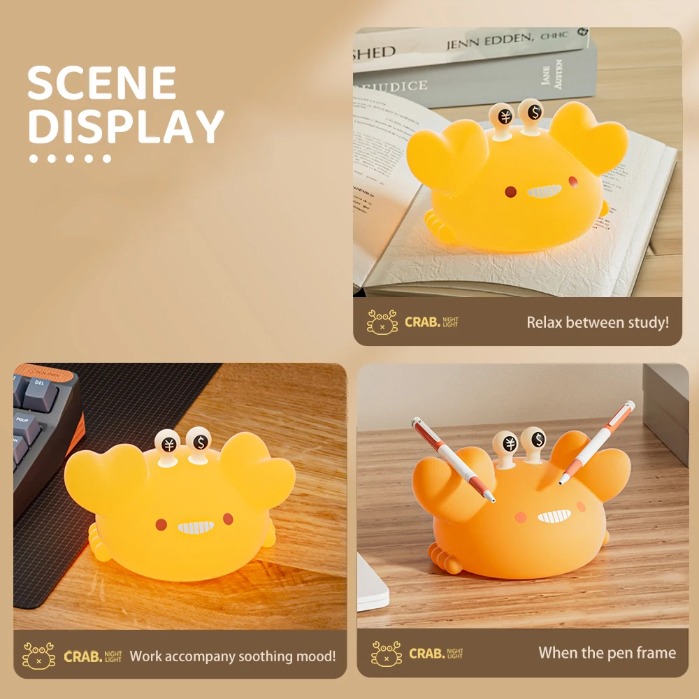 LED Childrend\'s Night Lights Lovely Crab Soft Silicone Kid Night Lamp Timing Dimmable Bedside Decor Lamp Christmas Birthday Gift