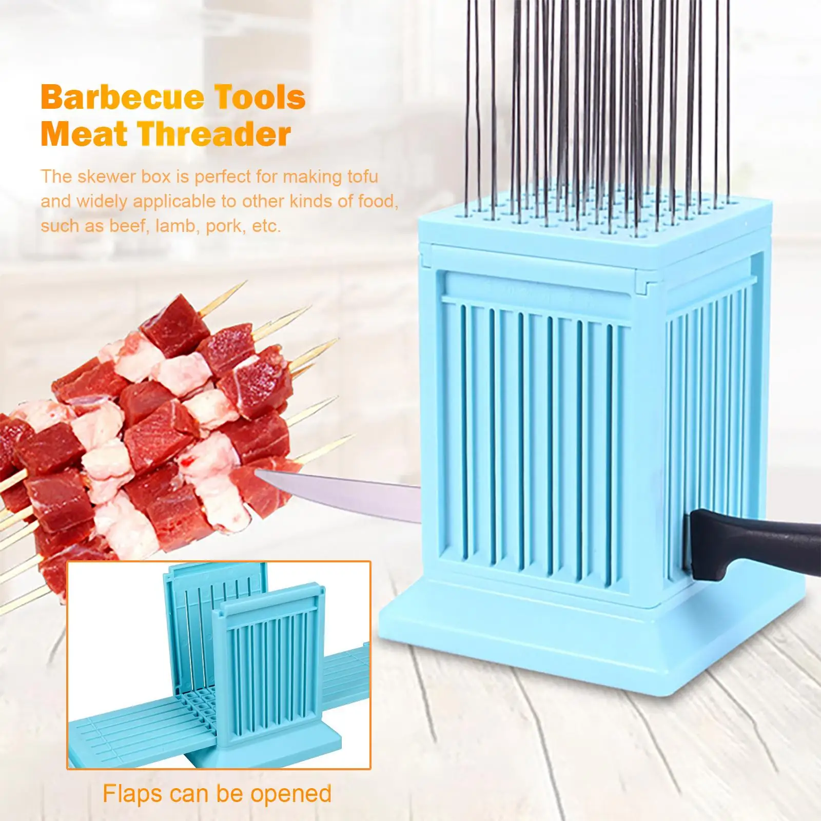 49 Holes Barbecue Stringer Box Portable BBQ Skewer Maker Tool Multifunction Meat Skewer Maker Box for Camping Barbecue