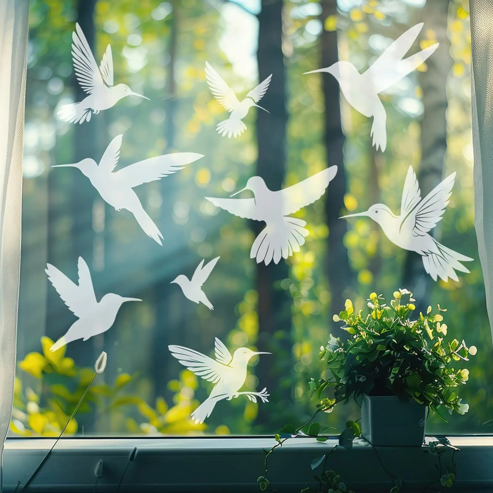 Vogel-Fensteraufkleber, 9 Stück, UV-reflektierende Glasaufkleber in Kolibri-Form, Anti-Kollisions-Sicherheitsaufkleber für Zuhause, Balkon, Garten