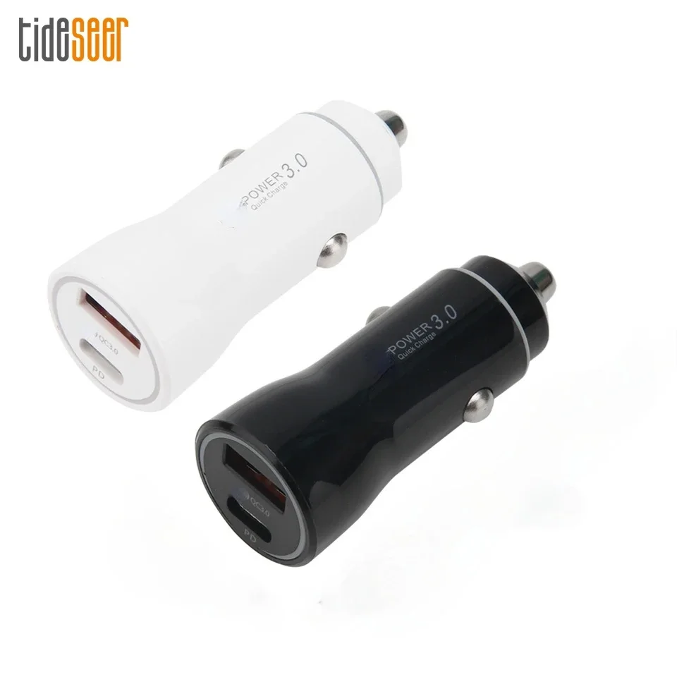 50pcs 36W Quick Charge 3.0 USB Car Charger PD Type-C LED Dual Ports Mobile Phone Charging Adapter Car-Charger for iPhone Xiaomi