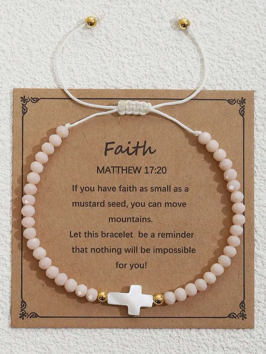 

Faith Cross Beaded Bracelet Handmade Adjustable Religious Jewelry For Adults Spiritual Inspiration Gift