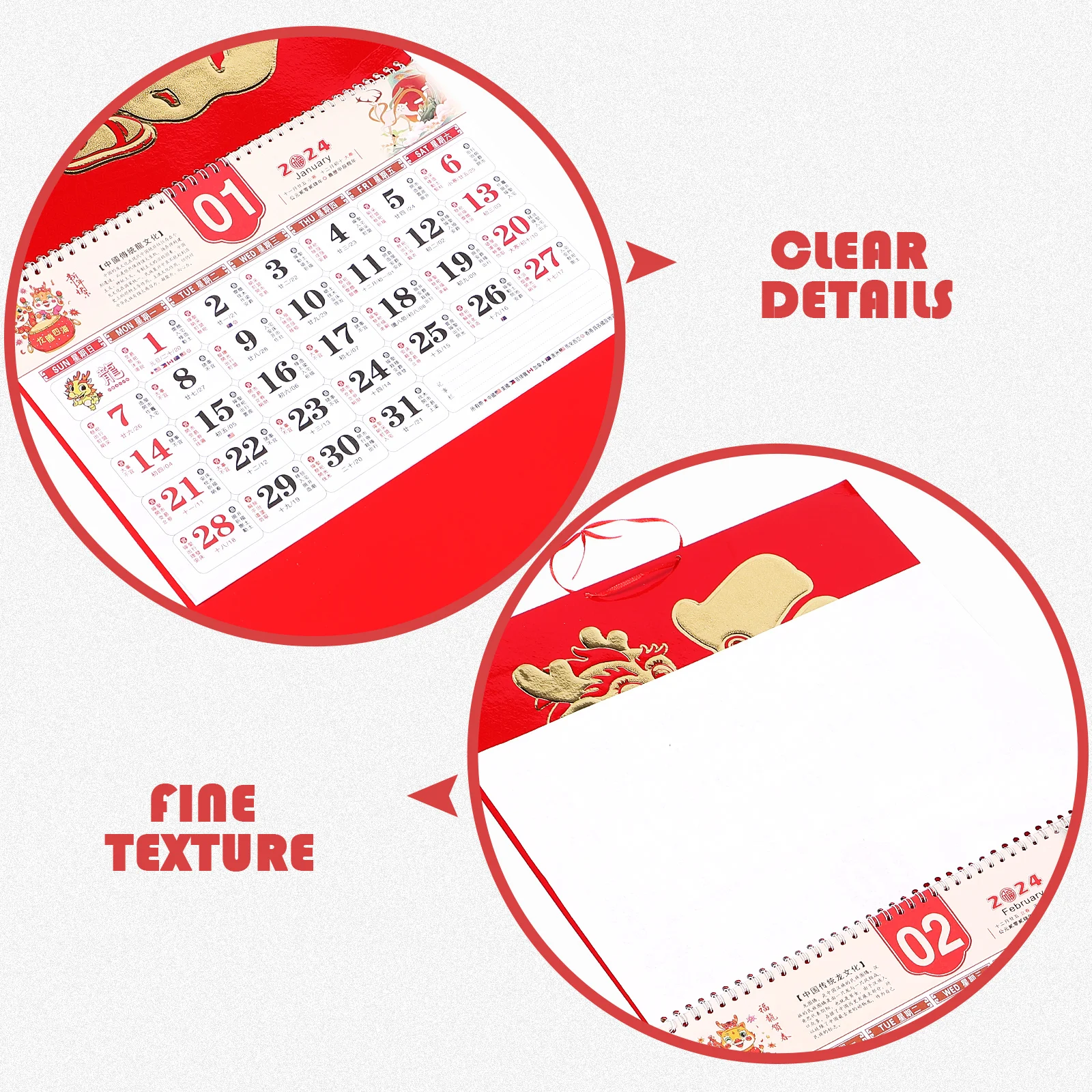 

2024 Chinese New Year Calendar Wall Hanging Monthly Planner Clear Printing Classic Design Festivals Home Office Decor