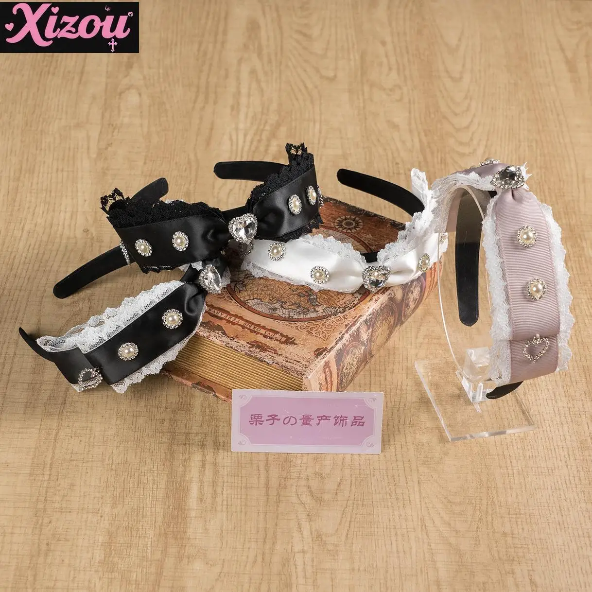 

Japanese Tianlei Mass Production Handmade Love Gem Bow Lace Headband Women's Pearl Headband Sweet and Cute Girl Hair Accessories