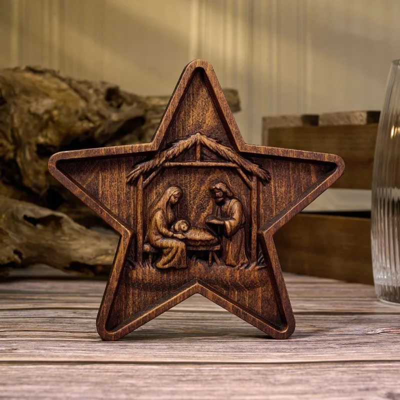 High Quality Vintage Star-shaped Jesus Birth Scene Home Decor Artwork Church  Hanging Piece