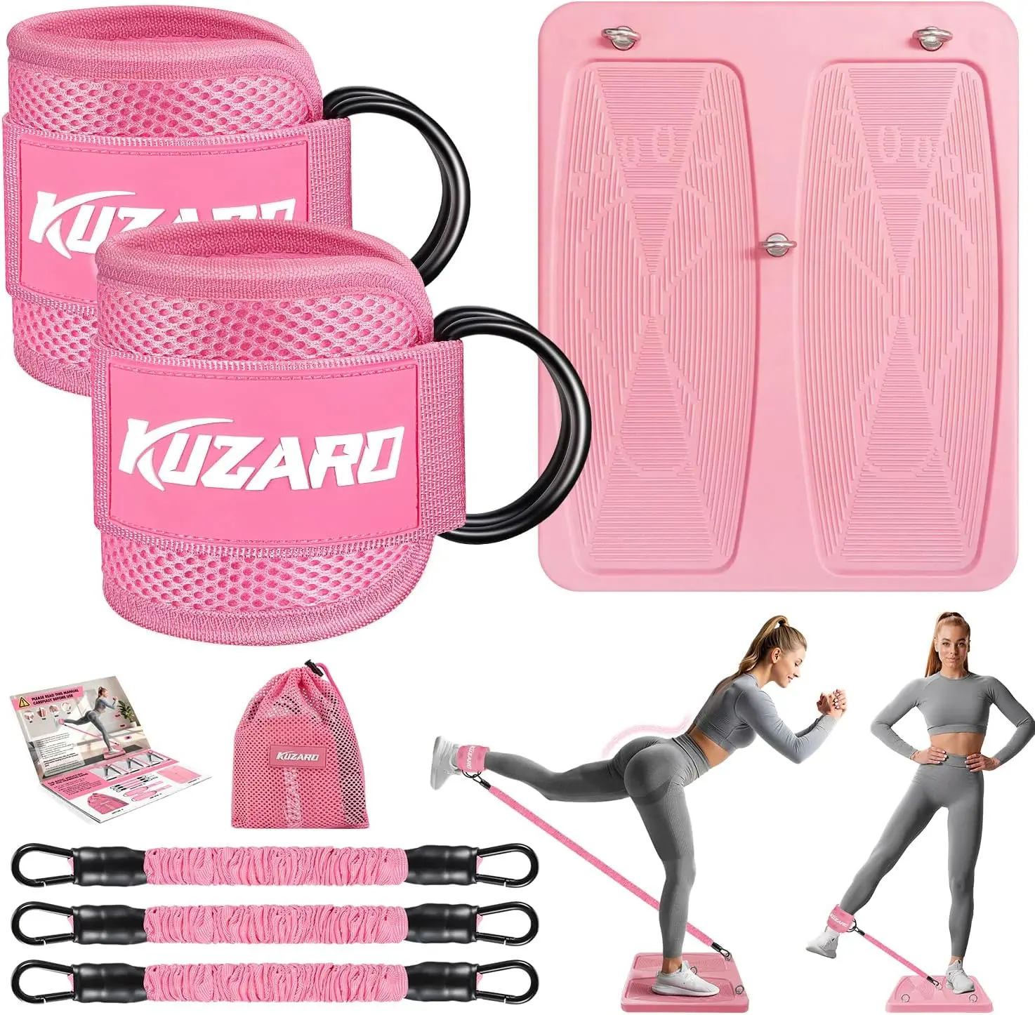 

Glute Workout Equipment with Resistance Bands, Ankle Straps & Exercise Board for Home Gym Fitness, Leg & Hip Training
