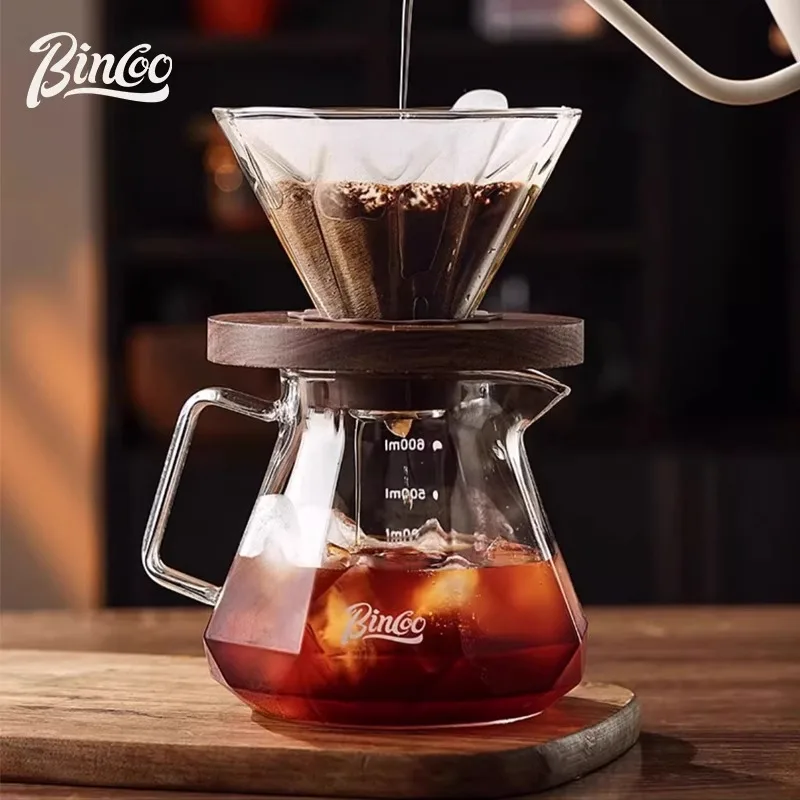 Bincoo Hand Brew Coffee Set Glass Sharing Pot V60 Coffee Filter Dripper Pour Over Coffee Maker For Home Office Use