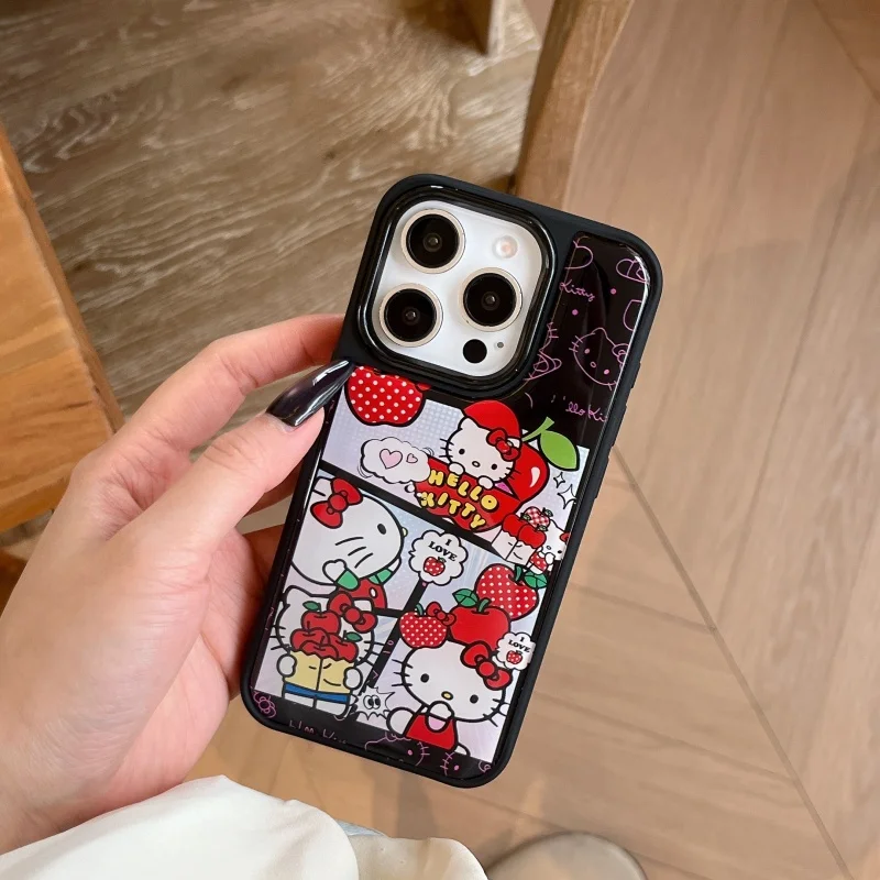 

Cute painting cartoon Hello Kitty fruit strawberry Phone Case For iPhone 13 14 15 16 Pro Max Kitty Cat Lovely Back Cover