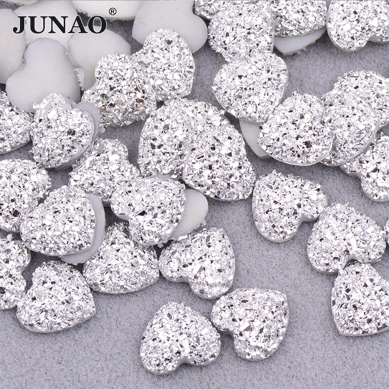 

JUNAO 100 шт. 12 мм блестящие серебряные стразы в форме сердца, аппликация из смолы без горячей фиксации, стразы с плоской задней частью для одежды, поделки