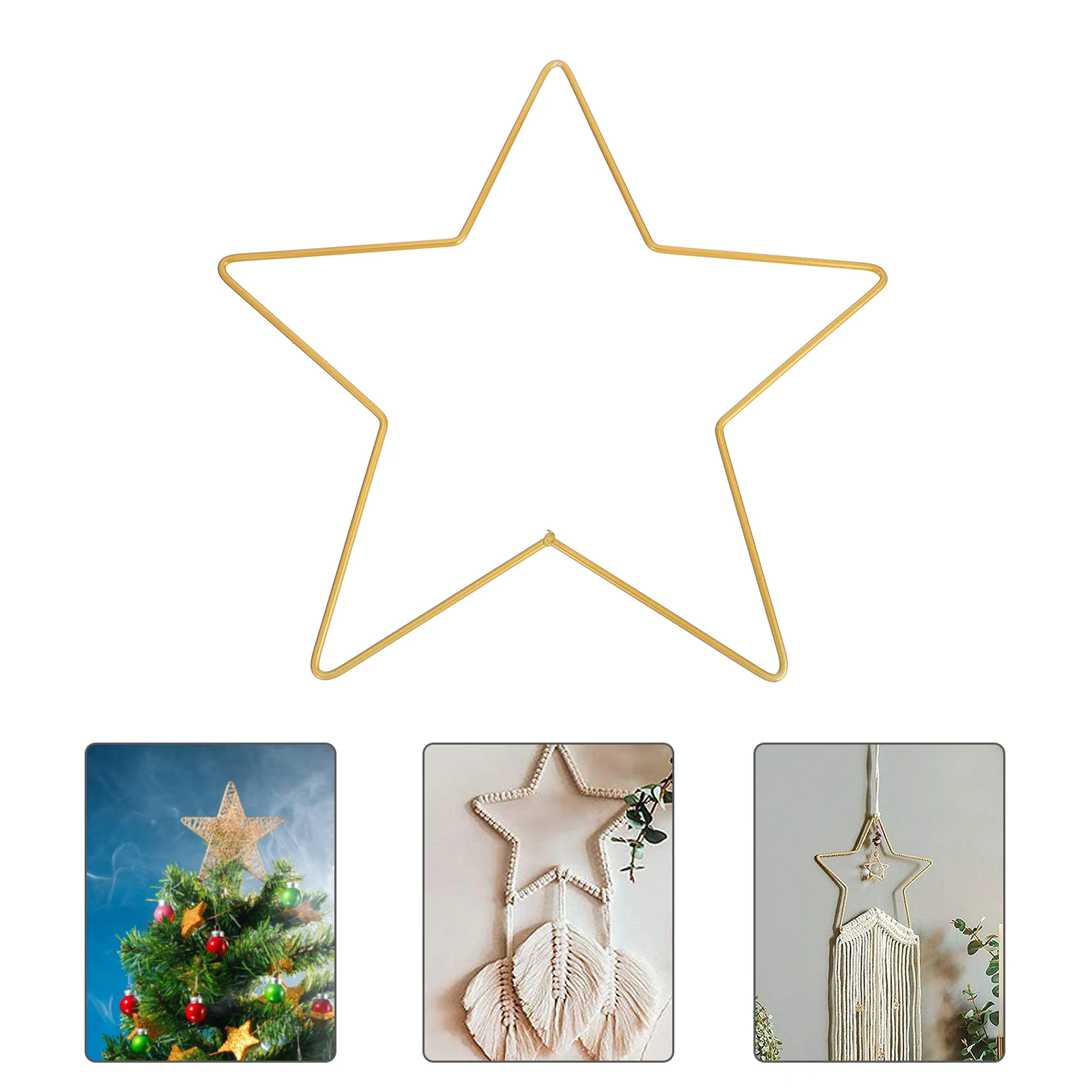 Metal Stars Frame Hangable Wall Decoration Glazing Pentagram Shaped Wall Art Ornament Window Decor for Home Shop Part (Golden)