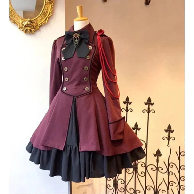 2025 ♥   Robe Lolita Vintage à manches longues, grande taille, à volants, Cosplay, gothique, bouton de cravate, à lacets, longueur aux genoux, pour Halloween, nouvelle collection ☆ ★