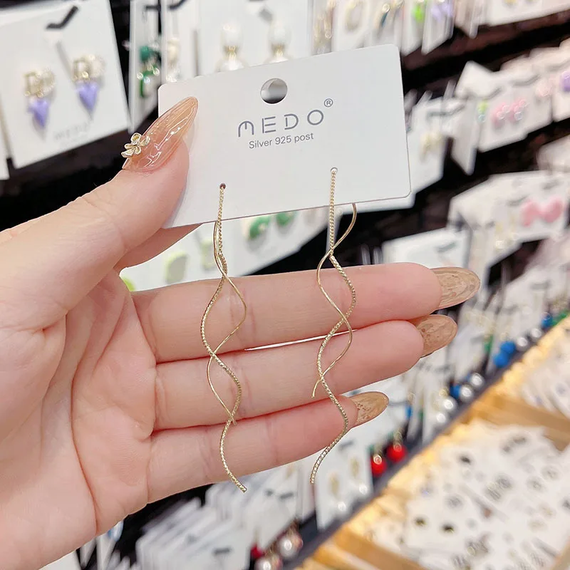 Long Spiral Ear Line For Women Korean Wave Drop Earrings Geometric Statement Simple Earrings Party Wedding Fashion Jewelry