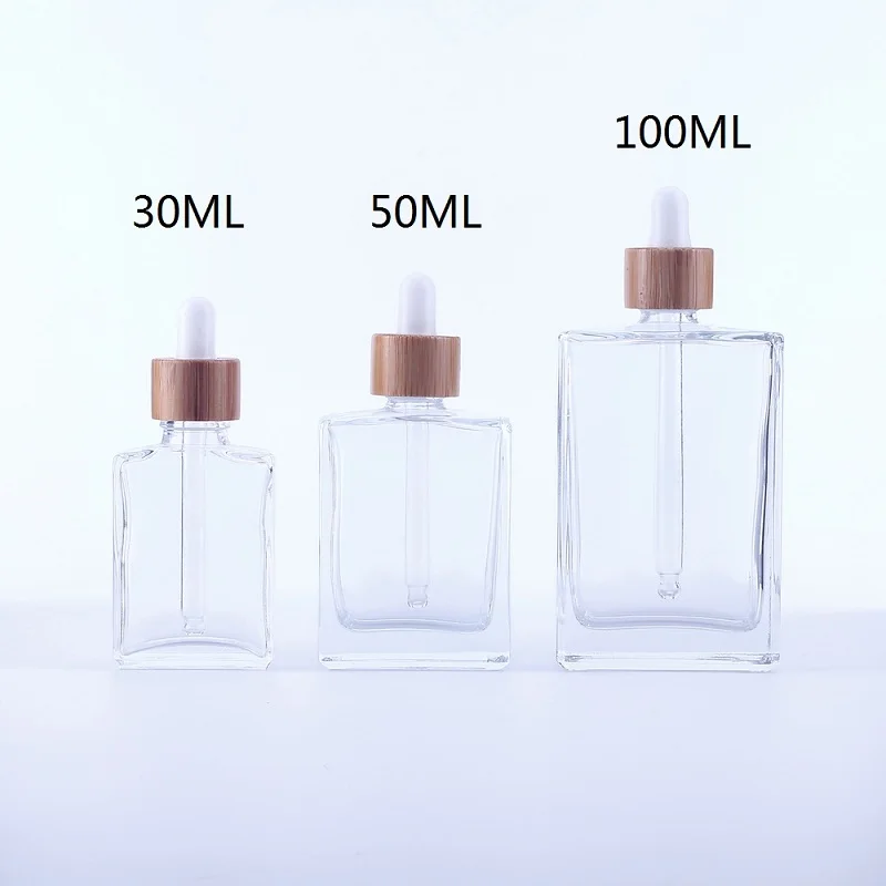 

Essential Oil 1 OZ 50ml Clear Frosted Rectangle Square Glass Dropper Bottle with Glass Pipette E Liquid Juice Face Essence Vials