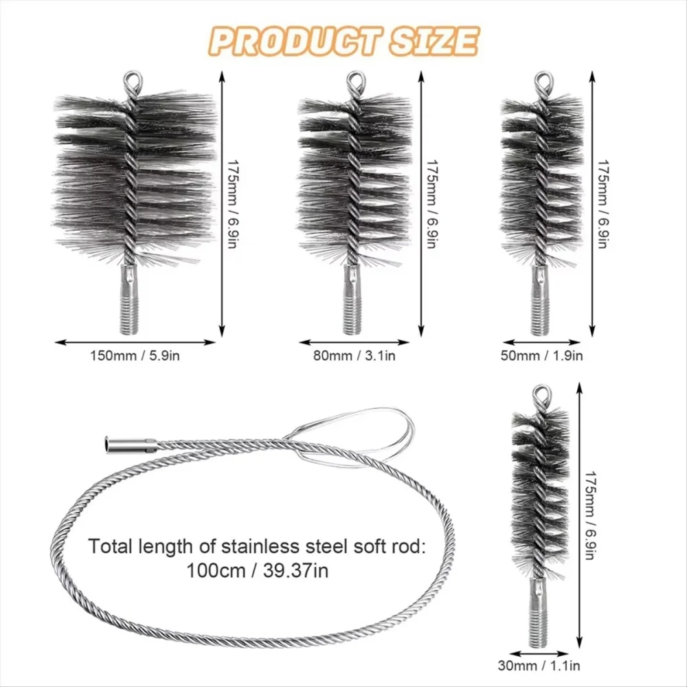 Brush Set For Ducts Duct Vent Brush Fireplace Maintenance Stainless Steel Bristles Steel Wire Handle Effective Duct Vent Cleaner
