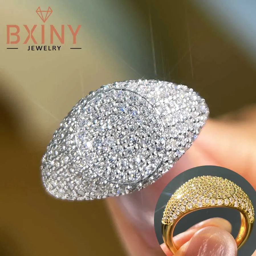 

Кольца BXINY с муассанитом, 100% серебро S925, позолота 18 карат для женщин и мужчин, сертифицированное лабораторное кольцо с бриллиантом Halo Eternity Band, ювелирные изделия