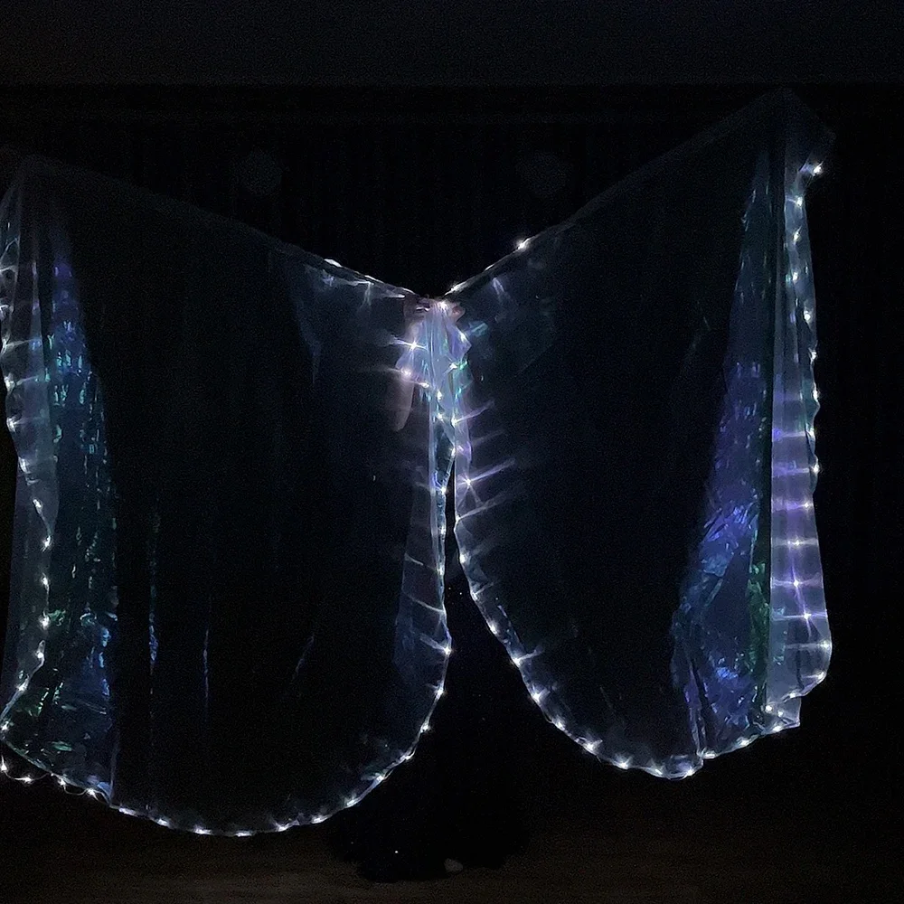 Nuova bandiera luminosa a LED in tessuto bianco con interruttore Puntelli per la danza Costumi per spettacoli Puntelli per spettacoli di danza del ventre Ventilatore per pratica