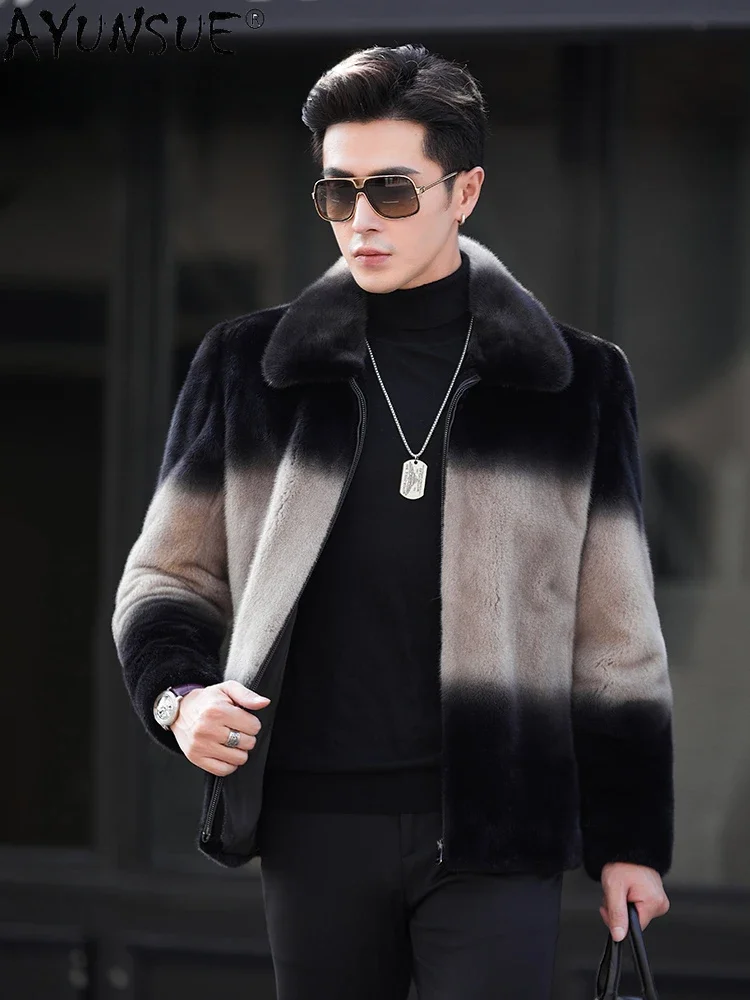 AYUNSUEขนสัตว์ธรรมชาติCoat Casual Real Mink Fur Jacketสําหรับชายฤดูหนาว2025 Luxury Real Fur Coats Minkแจ็คเก็ตCasaco Masculino