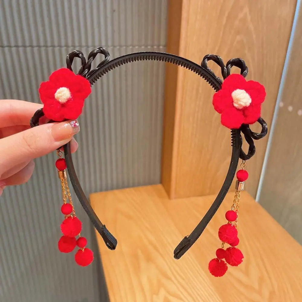 

Accessories Elastic Flower Tassel Pearl Bow Girls Chinese Style Hair Band New Year Headress Children's Headband Hanfu Hair Hoop
